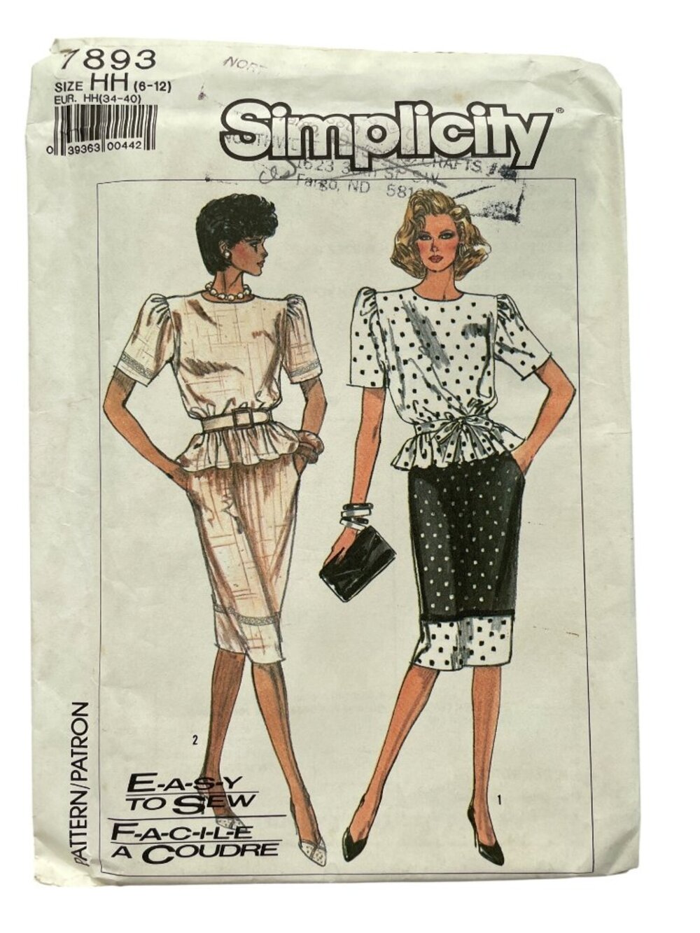 Vintage 80s Simplicity 7893 Sewing Pattern Size 6-12 Miss Two Piece Dress UNCUT